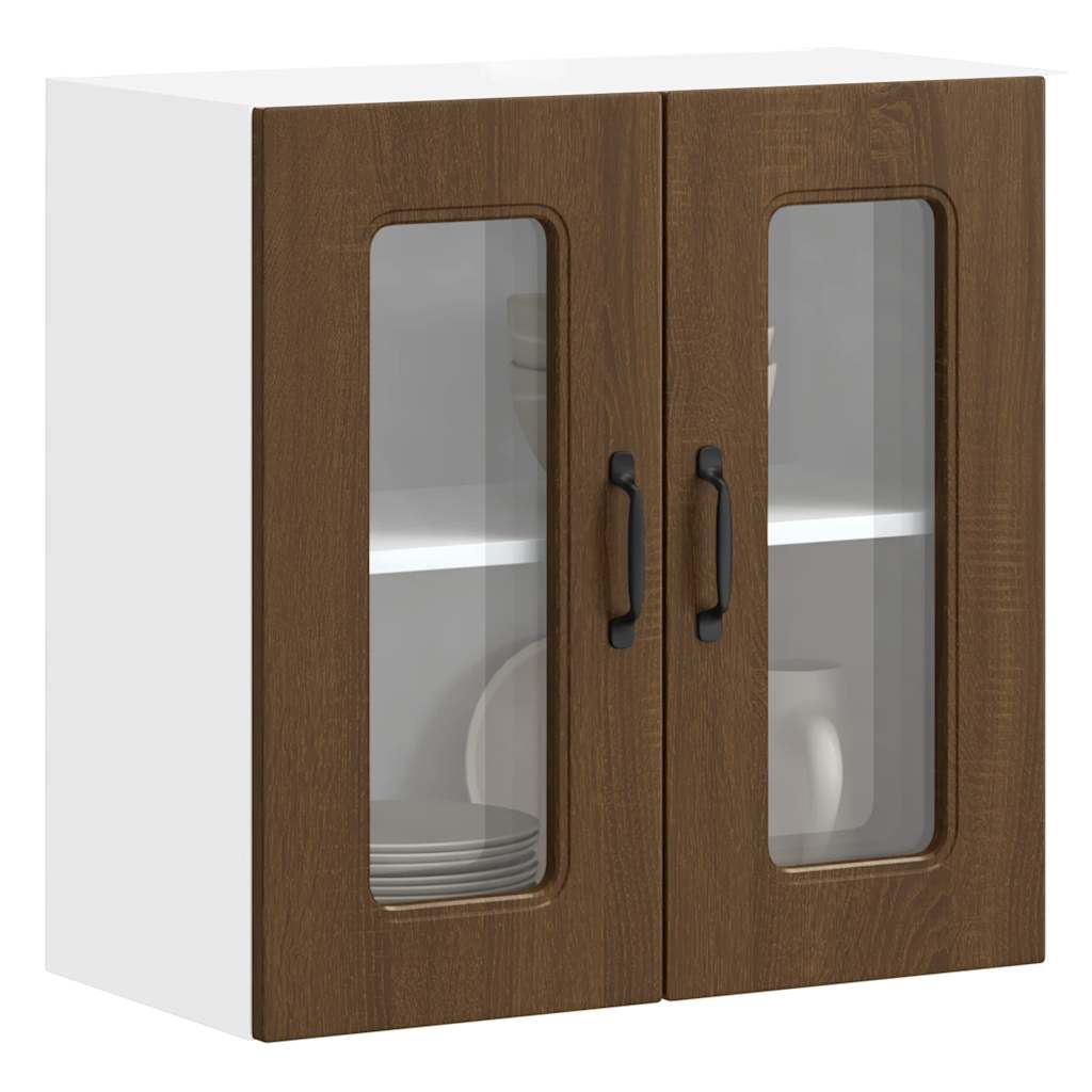 Keukenbovenkast met glazen deur bewerkt hout bruin eikenkleur is nu te koop bij PeponiXL, paradijselijk wonen!