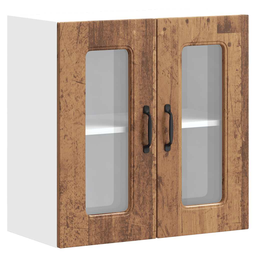 Keukenbovenkast met glazen deur Kalmar bewerkt hout oud houtkleurig is nu te koop bij PeponiXL, paradijselijk wonen!