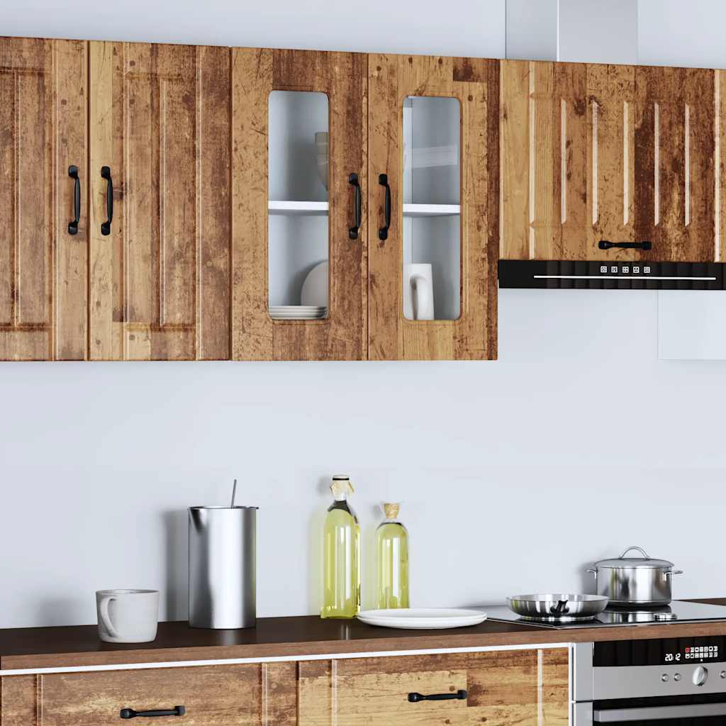 Keukenbovenkast met glazen deur Kalmar bewerkt hout oud houtkleurig is nu te koop bij PeponiXL, paradijselijk wonen!