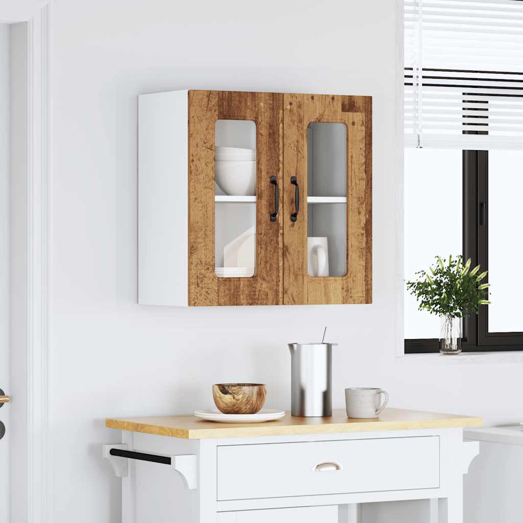 Keukenbovenkast met glazen deur Kalmar bewerkt hout oud houtkleurig is nu te koop bij PeponiXL, paradijselijk wonen!