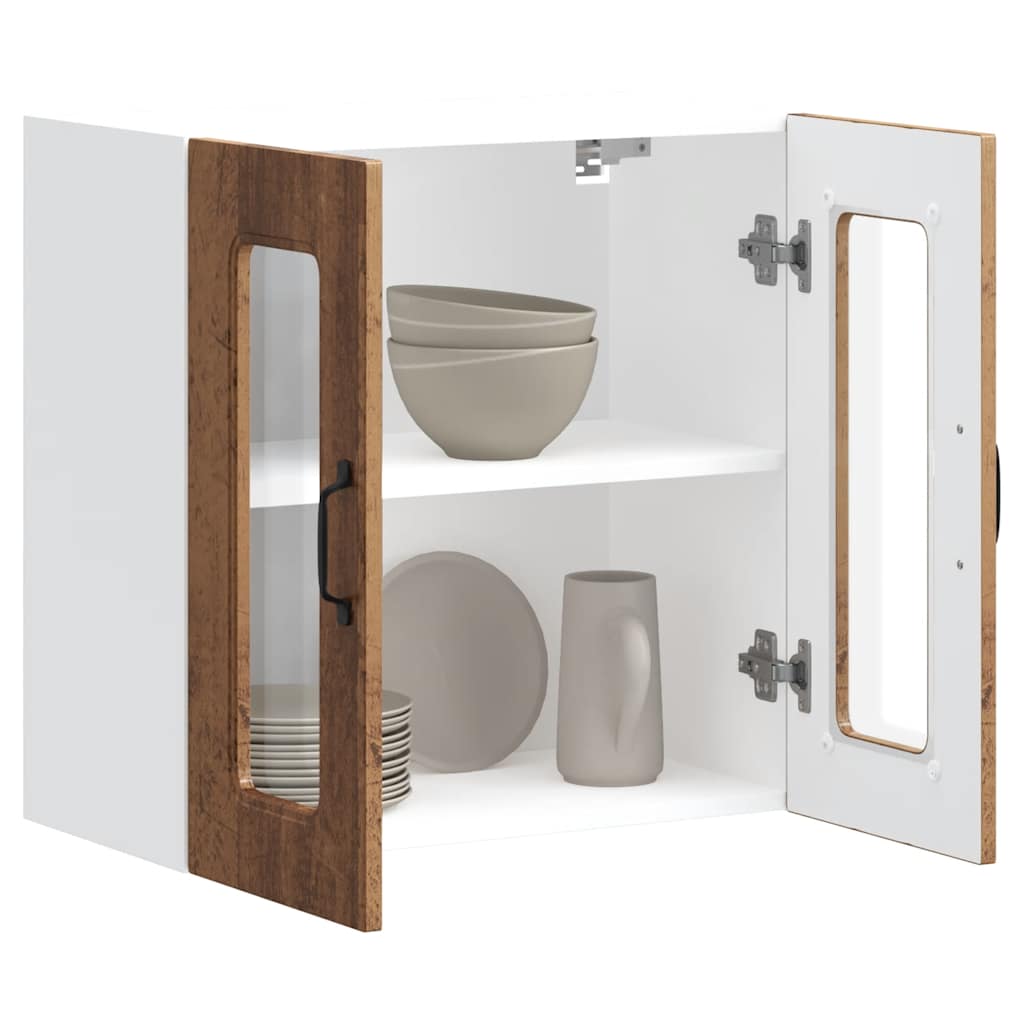 Keukenbovenkast met glazen deur Kalmar bewerkt hout oud houtkleurig is nu te koop bij PeponiXL, paradijselijk wonen!