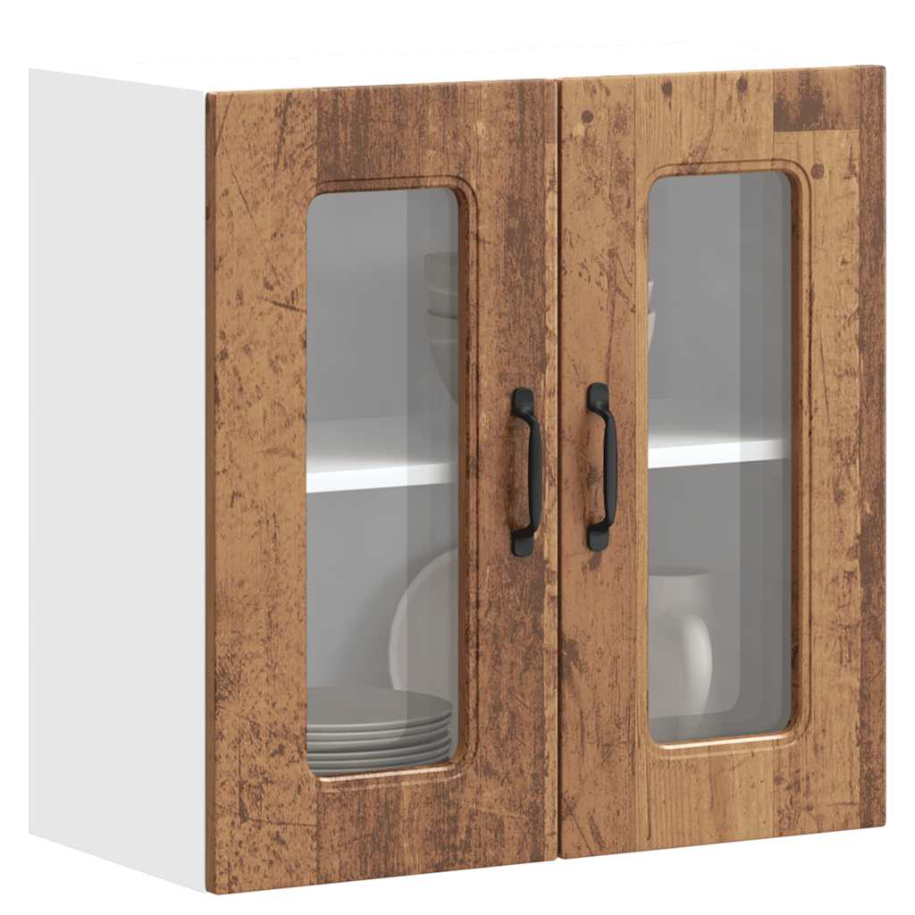 Keukenbovenkast met glazen deur Kalmar bewerkt hout oud houtkleurig is nu te koop bij PeponiXL, paradijselijk wonen!