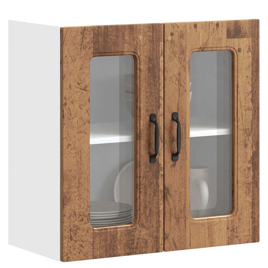 Keukenbovenkast met glazen deur Kalmar bewerkt hout oud houtkleurig is nu te koop bij PeponiXL, paradijselijk wonen!