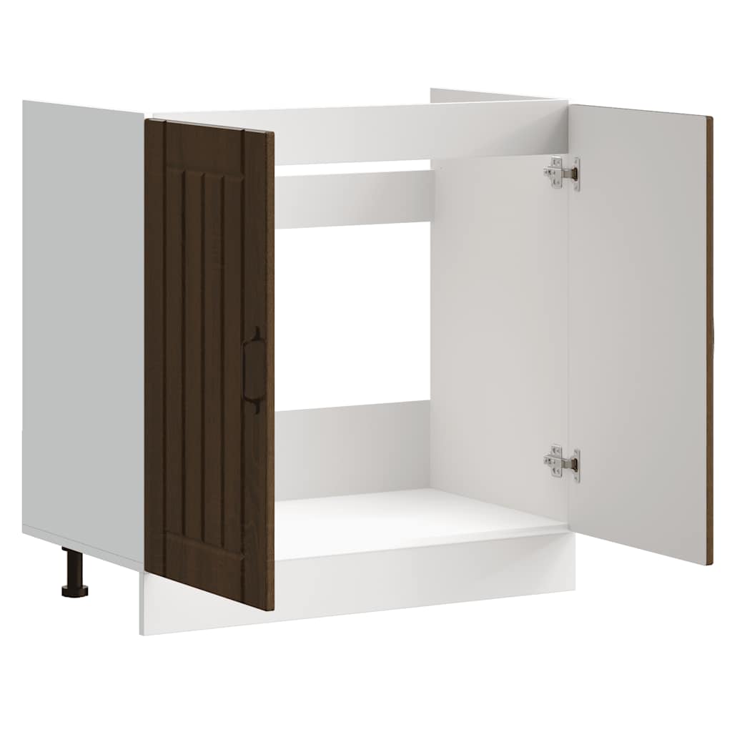Spoelbakonderkast Lucca bewerkt hout bruin eikenkleur is nu te koop bij PeponiXL, paradijselijk wonen!