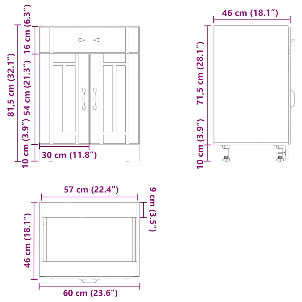 Onderkast Lucca bewerkt hout grijs sonoma eikenkleur is nu te koop bij PeponiXL, paradijselijk wonen!