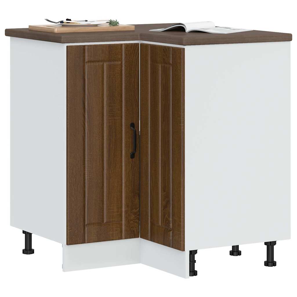 Keuken hoekonderkast Lucca bewerkt hout bruin eikenkleur is nu te koop bij PeponiXL, paradijselijk wonen!