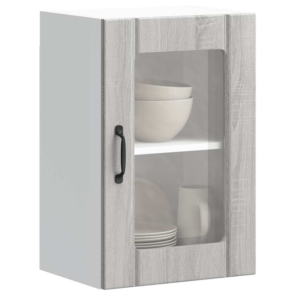 Keukenbovenkast met glazen deur Lucca grijs sonoma eikenkleur is nu te koop bij PeponiXL, paradijselijk wonen!