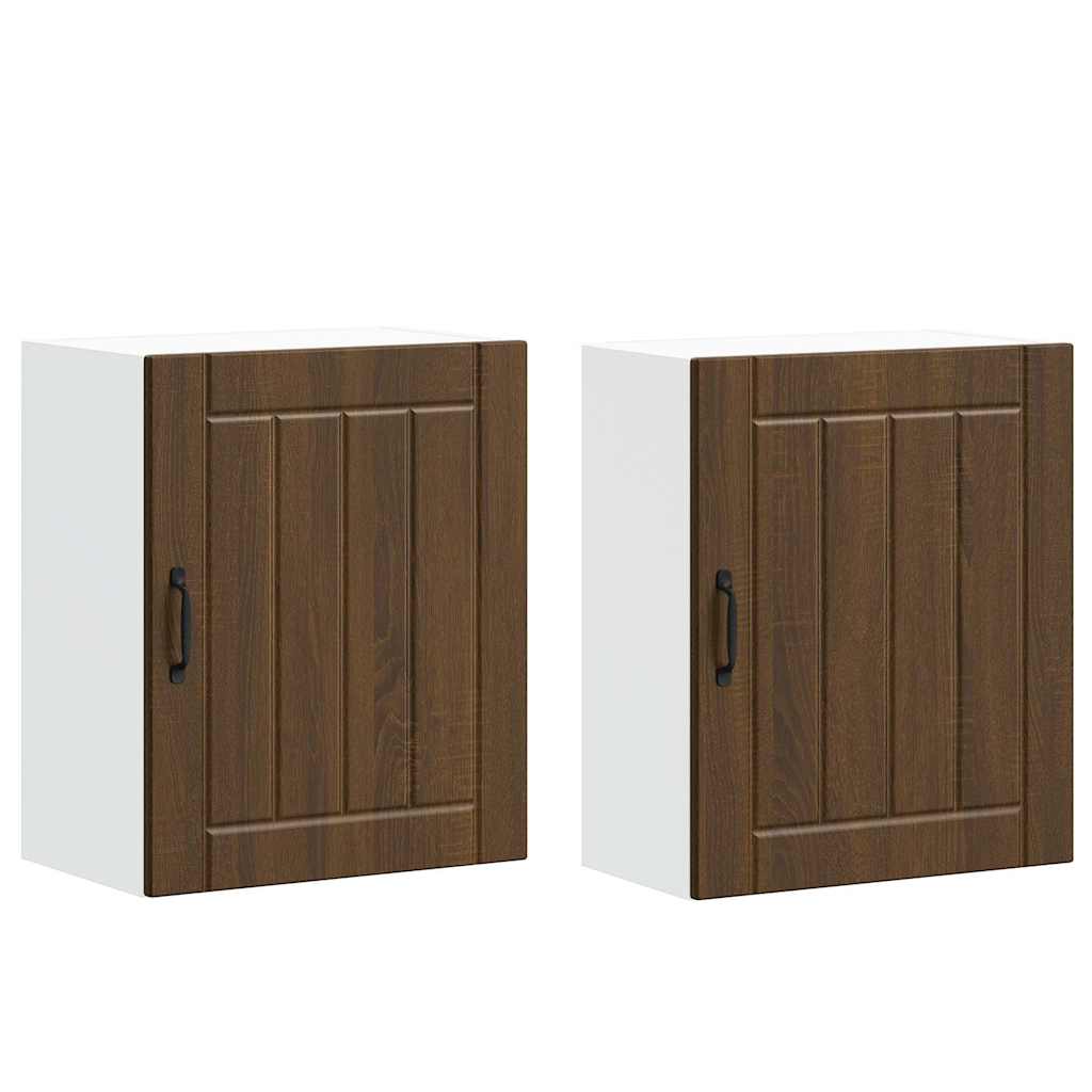 Keukenwandkasten 2 st Lucca bewerkt hout bruin eikenkleurig is nu te koop bij PeponiXL, paradijselijk wonen!