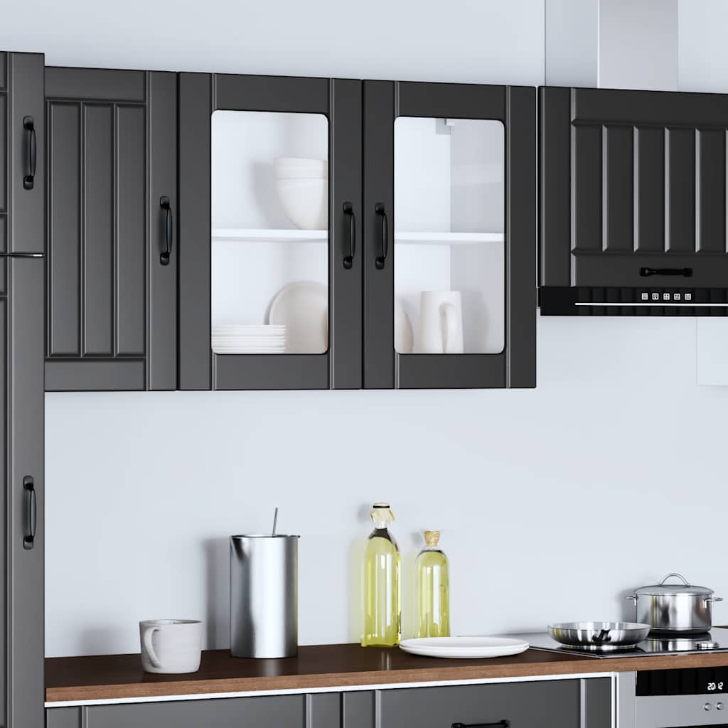 Keukenbovenkast met glazen deur Lucca bewerkt hout zwart is nu te koop bij PeponiXL, paradijselijk wonen!