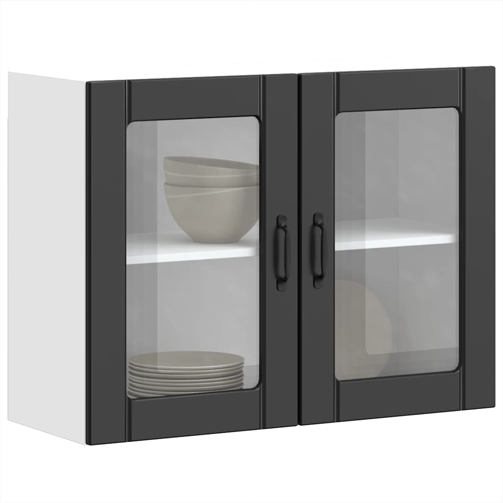 Keukenbovenkast met glazen deur Lucca bewerkt hout zwart is nu te koop bij PeponiXL, paradijselijk wonen!