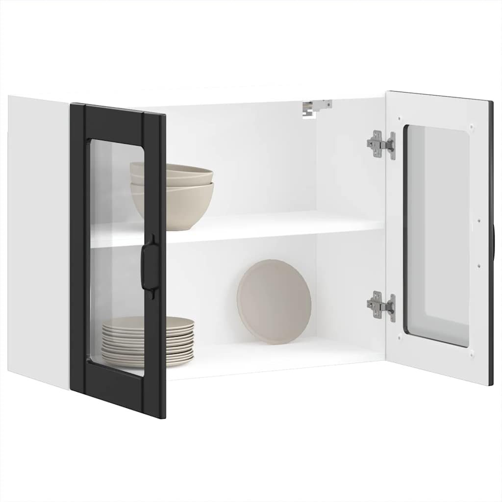 Keukenbovenkast met glazen deur Lucca bewerkt hout zwart is nu te koop bij PeponiXL, paradijselijk wonen!