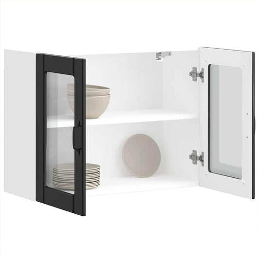 Keukenbovenkast met glazen deur Lucca bewerkt hout zwart is nu te koop bij PeponiXL, paradijselijk wonen!