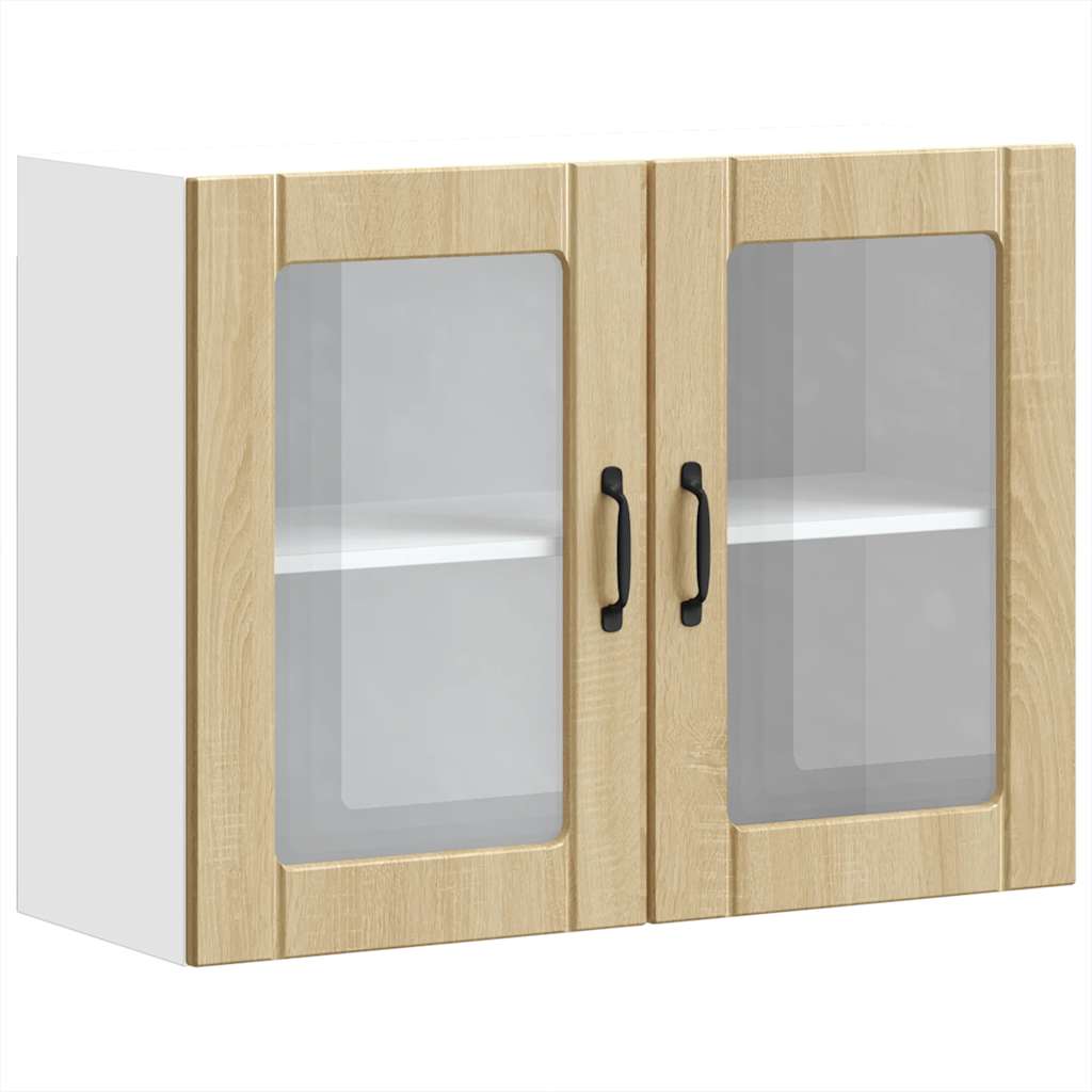Keukenbovenkast met glazen deur Lucca bewerkt hout sonoma eikenkleur is nu te koop bij PeponiXL, paradijselijk wonen!
