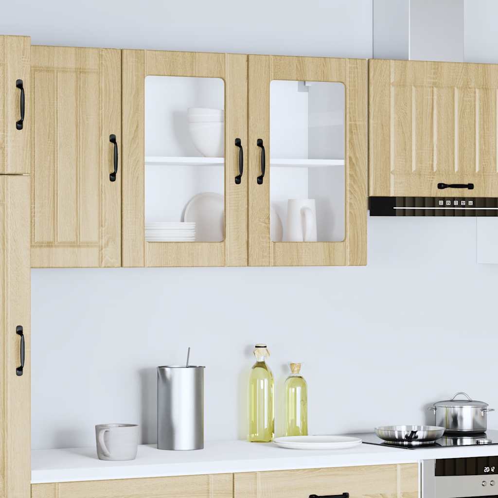 Keukenbovenkast met glazen deur Lucca bewerkt hout sonoma eikenkleur is nu te koop bij PeponiXL, paradijselijk wonen!