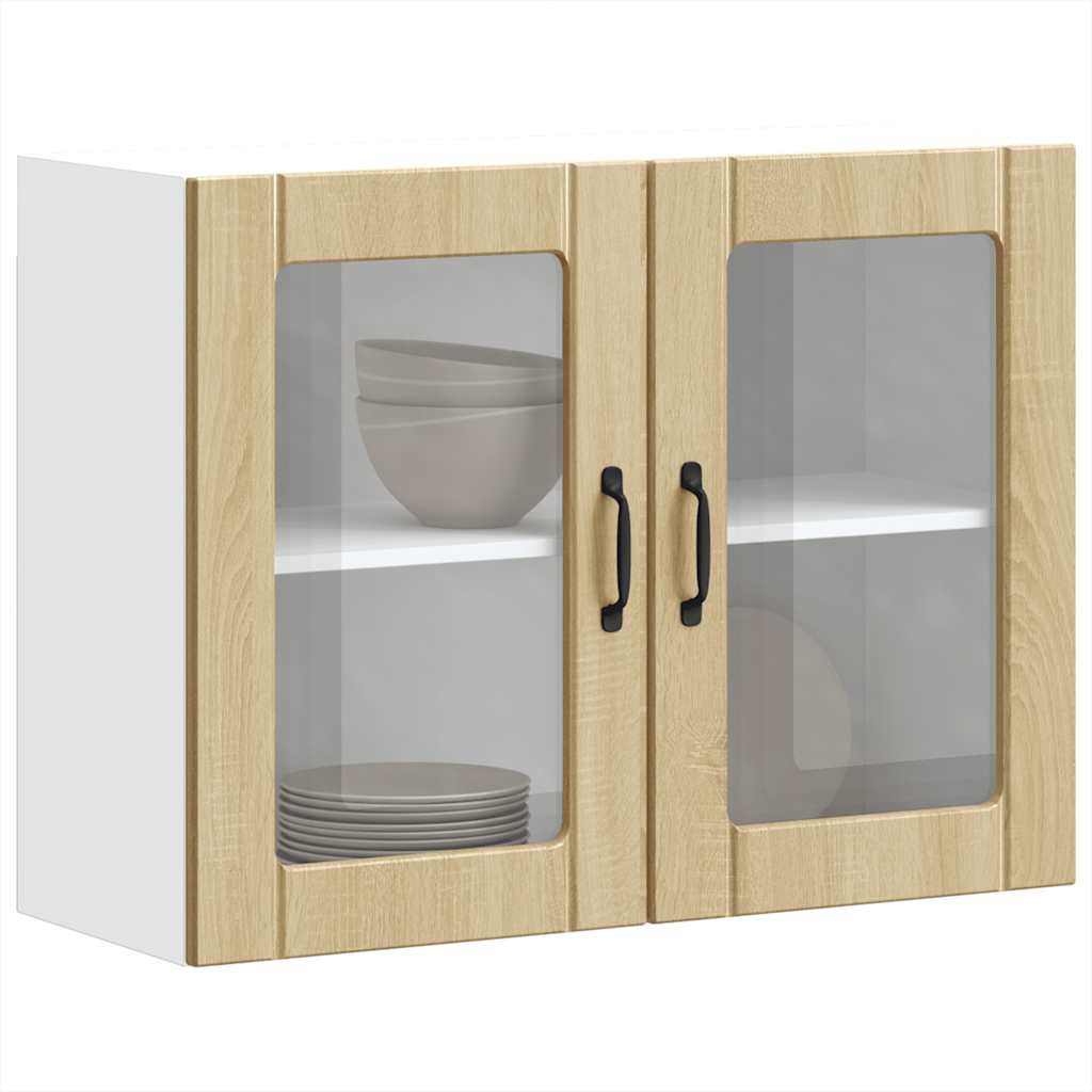 Keukenbovenkast met glazen deur Lucca bewerkt hout sonoma eikenkleur is nu te koop bij PeponiXL, paradijselijk wonen!