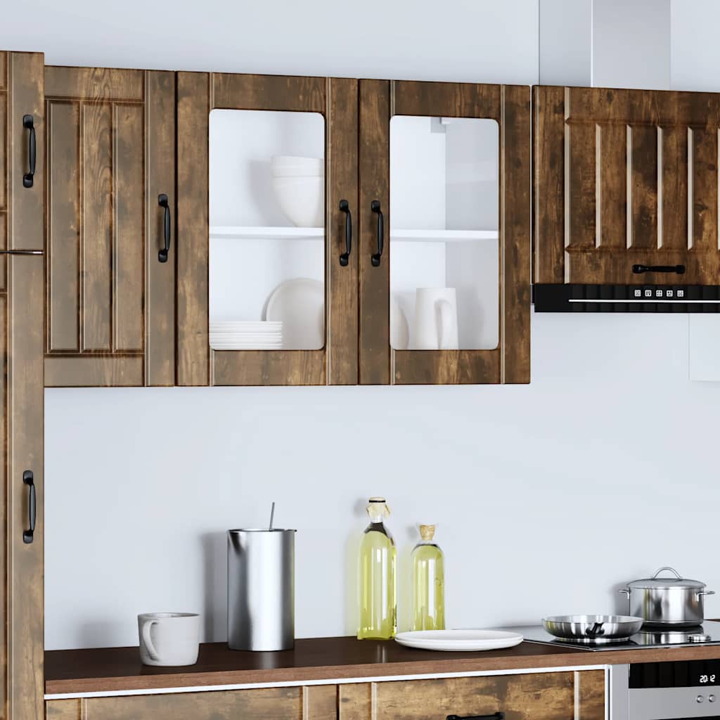 Keukenbovenkast met glazen deur Lucca bewerkt hout gerookt eikenkleur is nu te koop bij PeponiXL, paradijselijk wonen!