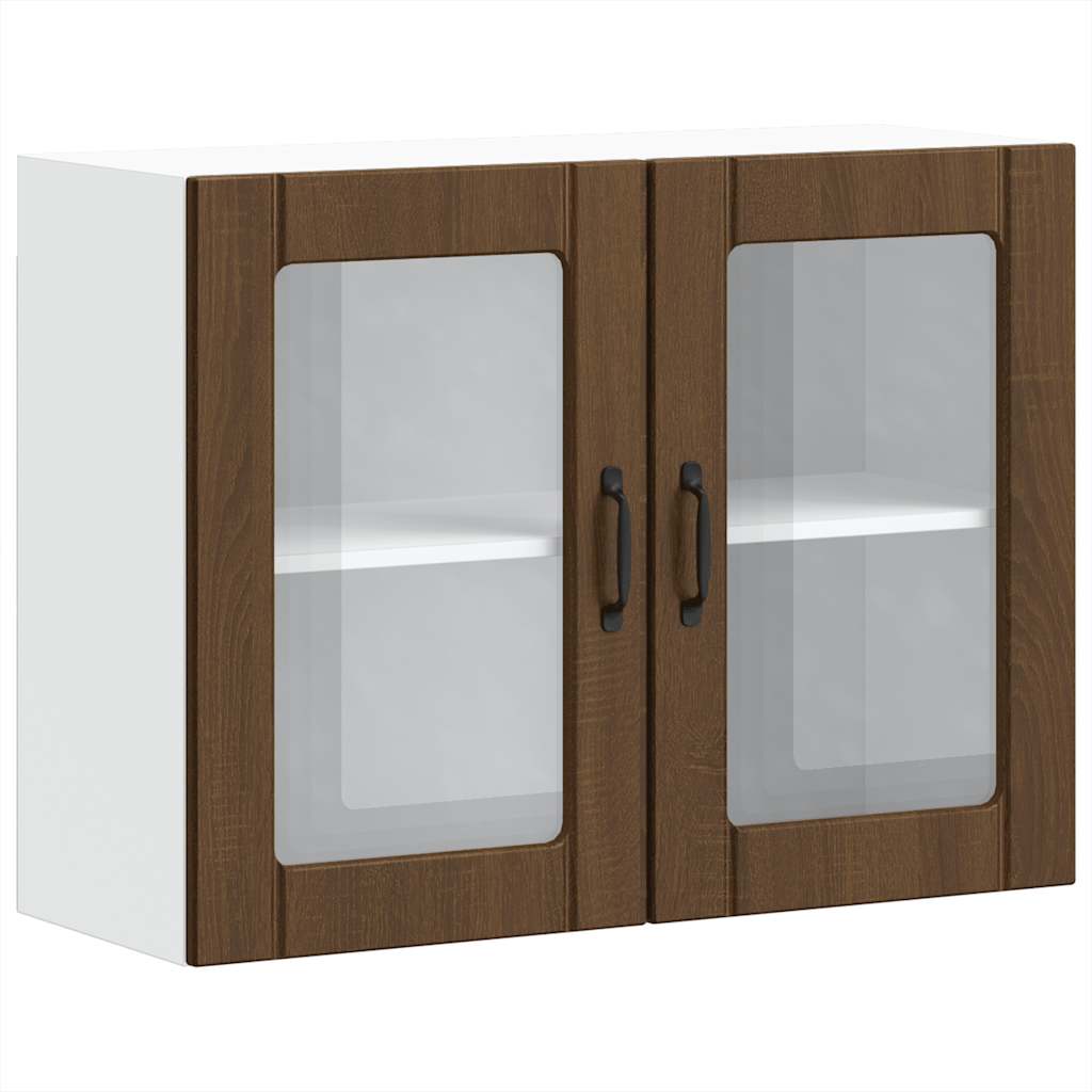 Keukenbovenkast met glazen deur bewerkt hout bruin eikenkleur is nu te koop bij PeponiXL, paradijselijk wonen!