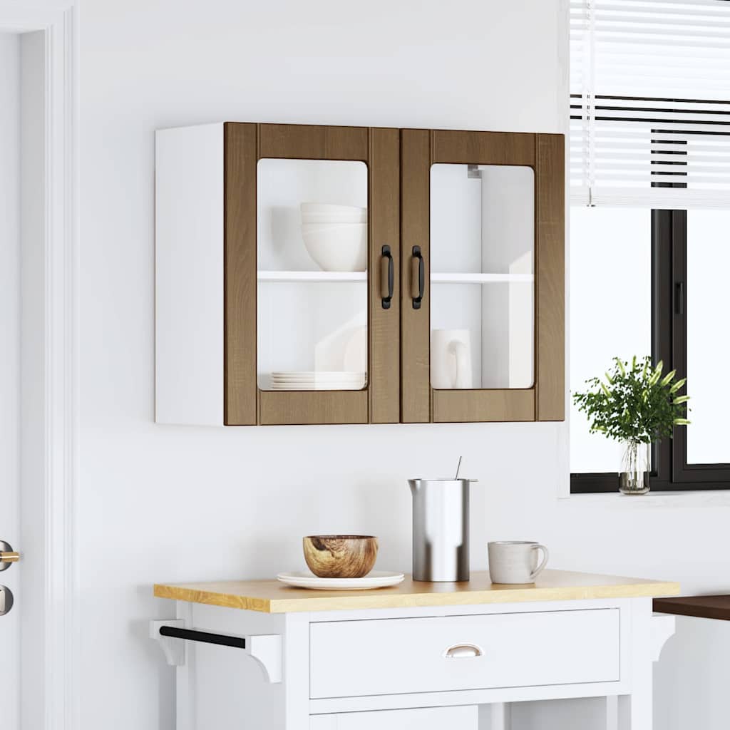 Keukenbovenkast met glazen deur bewerkt hout bruin eikenkleur is nu te koop bij PeponiXL, paradijselijk wonen!