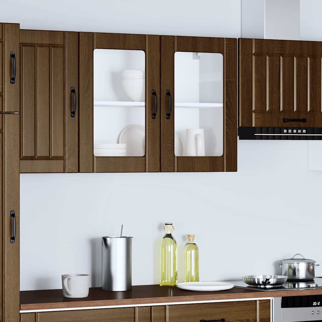 Keukenbovenkast met glazen deur bewerkt hout bruin eikenkleur is nu te koop bij PeponiXL, paradijselijk wonen!