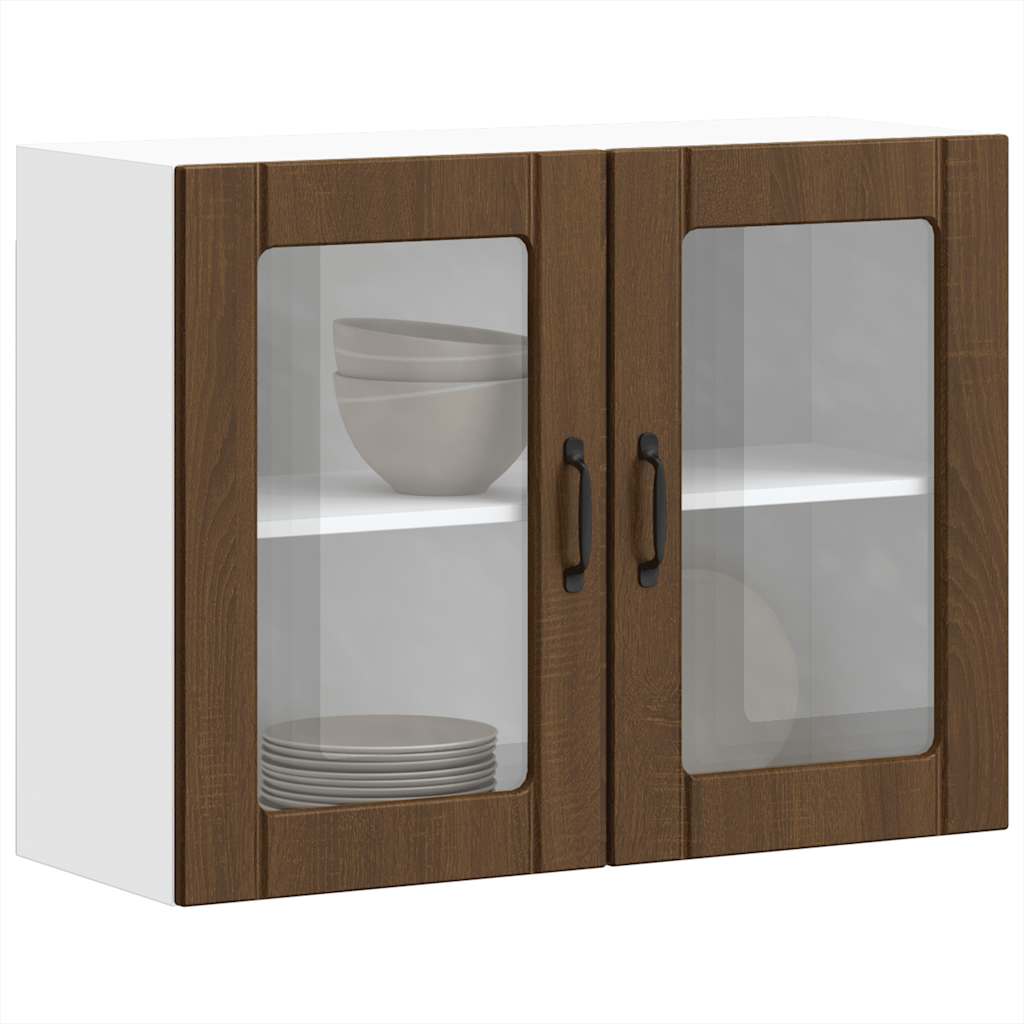 Keukenbovenkast met glazen deur bewerkt hout bruin eikenkleur is nu te koop bij PeponiXL, paradijselijk wonen!