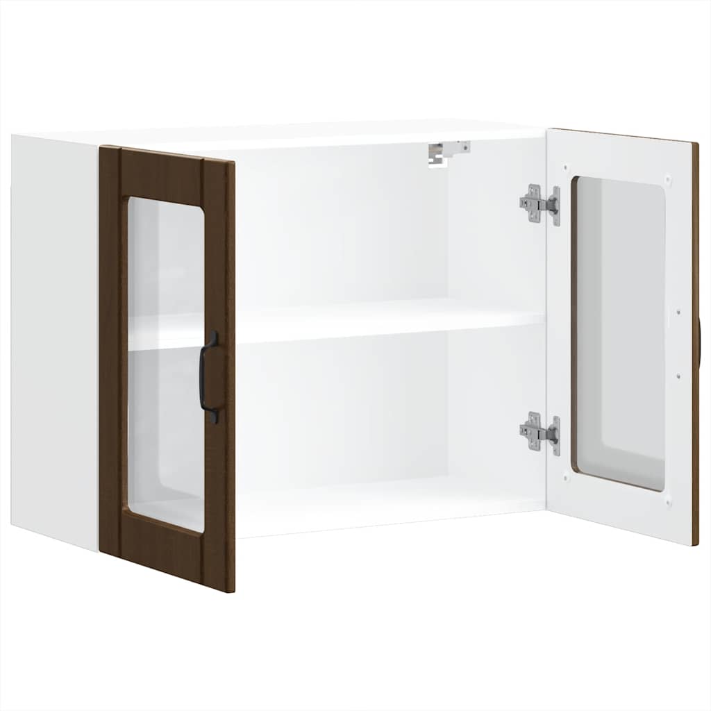 Keukenbovenkast met glazen deur bewerkt hout bruin eikenkleur is nu te koop bij PeponiXL, paradijselijk wonen!