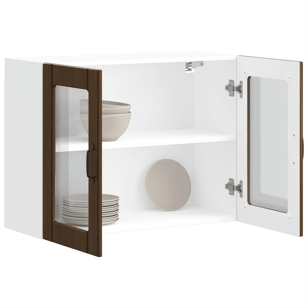 Keukenbovenkast met glazen deur bewerkt hout bruin eikenkleur is nu te koop bij PeponiXL, paradijselijk wonen!