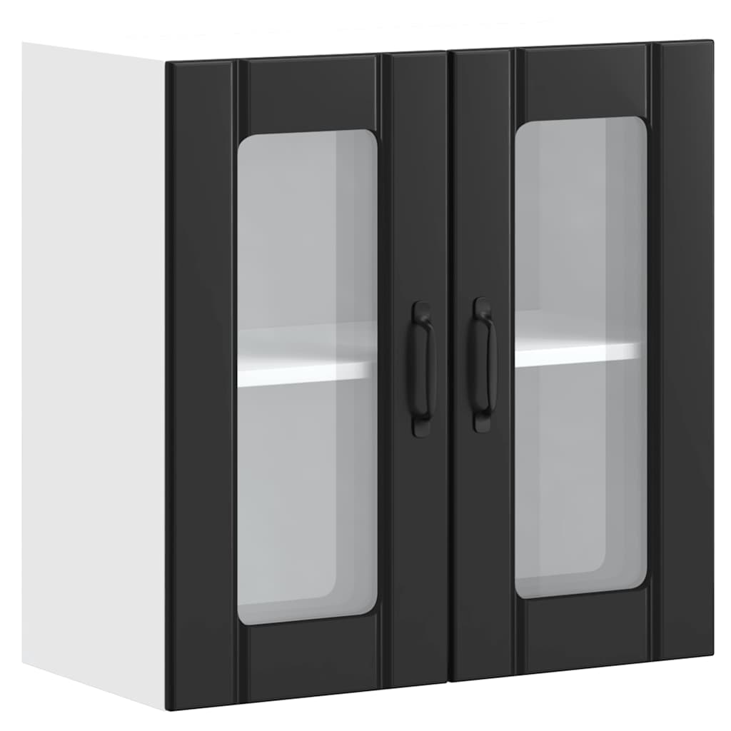 Keukenbovenkast met glazen deur Lucca bewerkt hout zwart is nu te koop bij PeponiXL, paradijselijk wonen!
