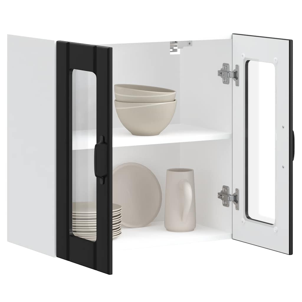 Keukenbovenkast met glazen deur Lucca bewerkt hout zwart is nu te koop bij PeponiXL, paradijselijk wonen!