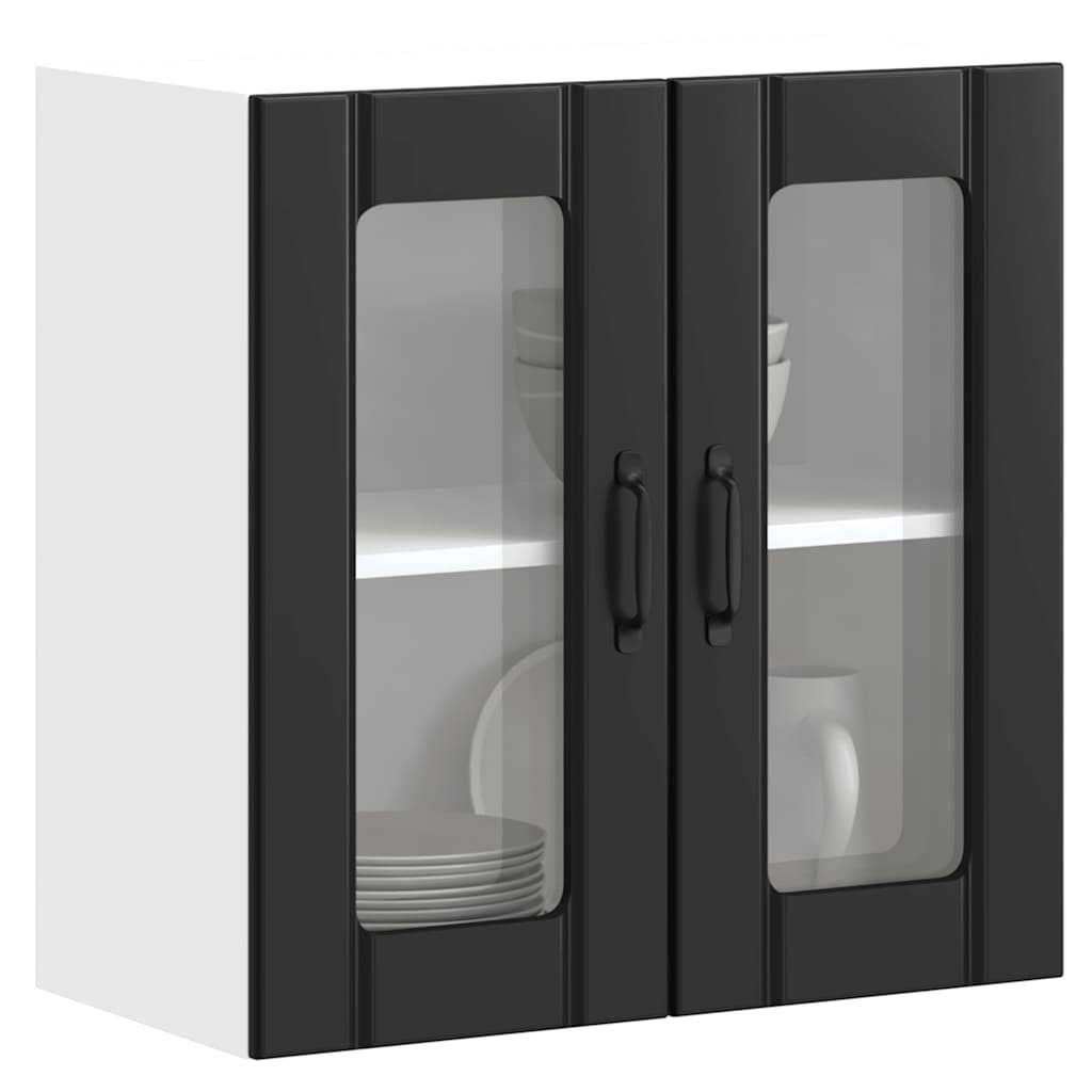 Keukenbovenkast met glazen deur Lucca bewerkt hout zwart is nu te koop bij PeponiXL, paradijselijk wonen!