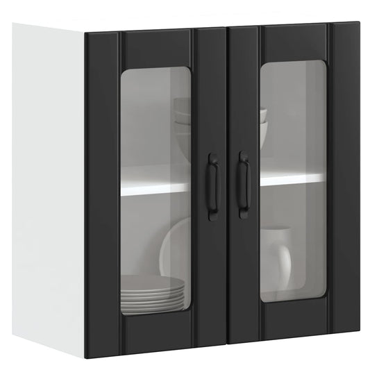 Keukenbovenkast met glazen deur Lucca bewerkt hout zwart is nu te koop bij PeponiXL, paradijselijk wonen!