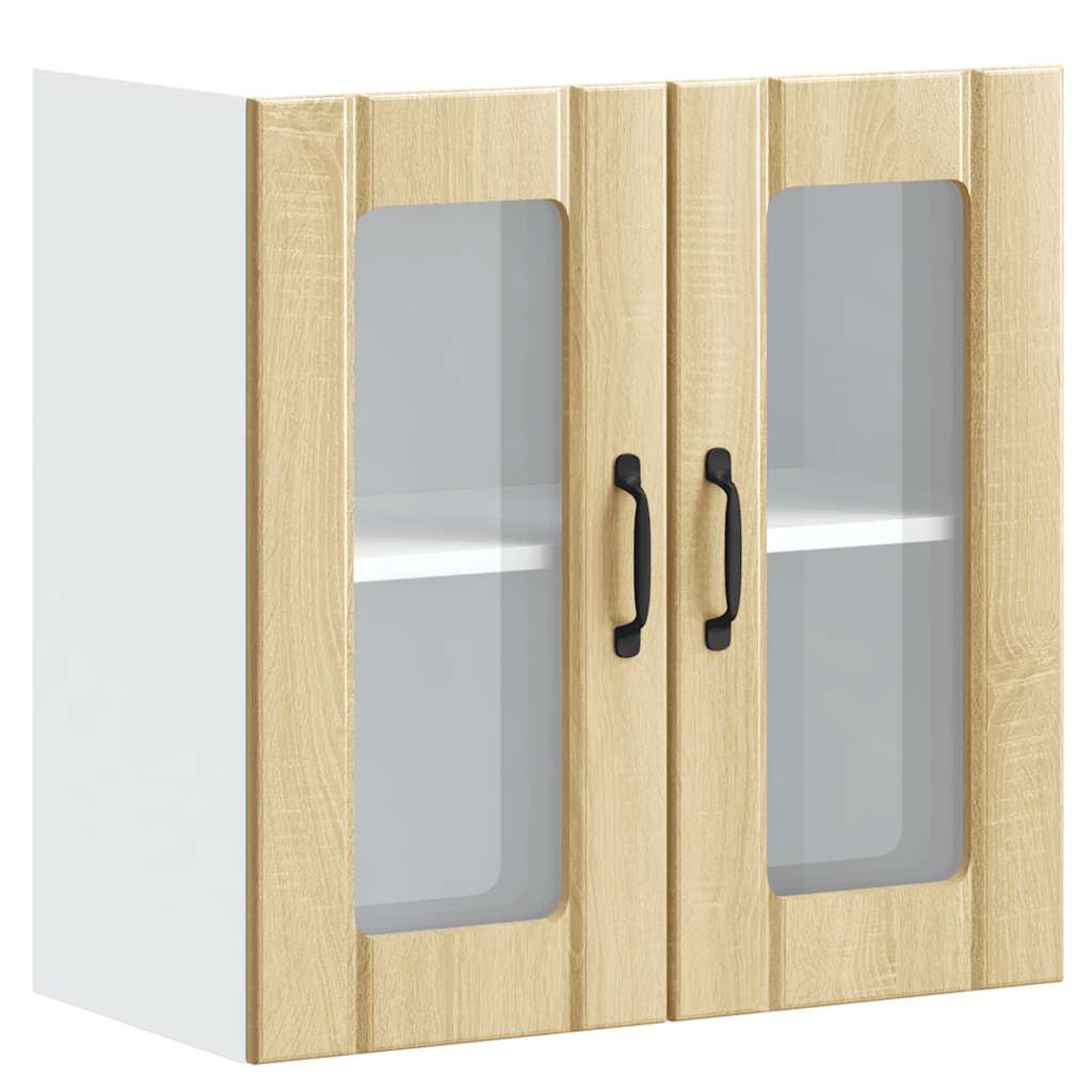 Keukenbovenkast met glazen deur Lucca bewerkt hout sonoma eikenkleur is nu te koop bij PeponiXL, paradijselijk wonen!
