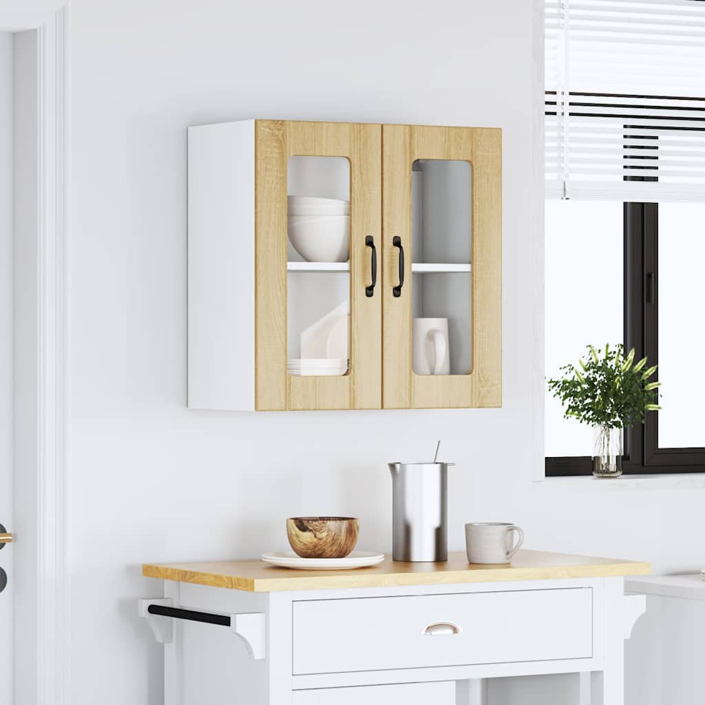 Keukenbovenkast met glazen deur Lucca bewerkt hout sonoma eikenkleur is nu te koop bij PeponiXL, paradijselijk wonen!