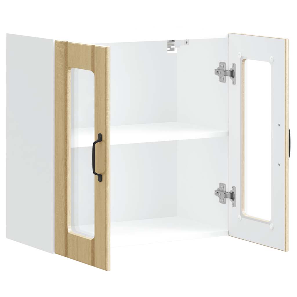 Keukenbovenkast met glazen deur Lucca bewerkt hout sonoma eikenkleur is nu te koop bij PeponiXL, paradijselijk wonen!