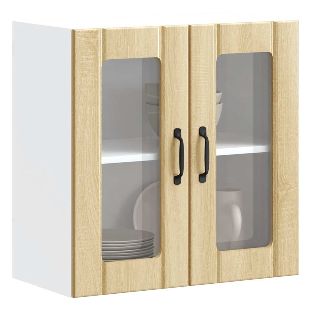 Keukenbovenkast met glazen deur Lucca bewerkt hout sonoma eikenkleur is nu te koop bij PeponiXL, paradijselijk wonen!