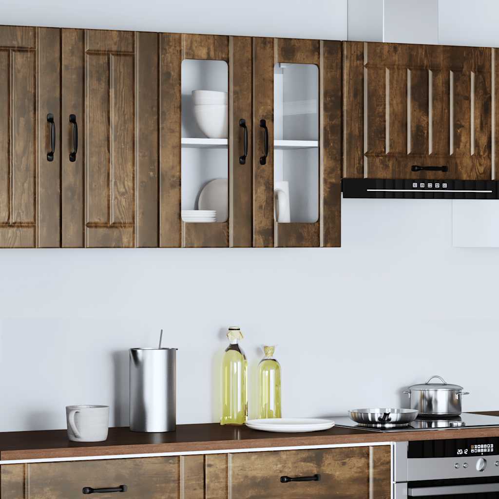 Keukenbovenkast met glazen deur Lucca bewerkt hout gerookt eikenkleur is nu te koop bij PeponiXL, paradijselijk wonen!
