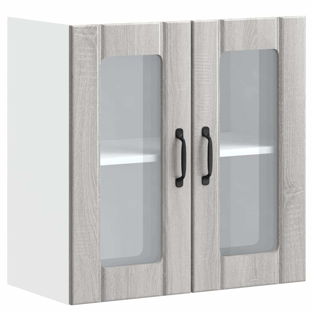 Keukenbovenkast met glazen deur bewerkt hout grijs sonoma eiken is nu te koop bij PeponiXL, paradijselijk wonen!