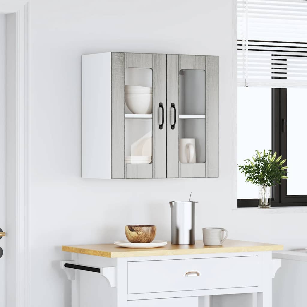 Keukenbovenkast met glazen deur bewerkt hout grijs sonoma eiken is nu te koop bij PeponiXL, paradijselijk wonen!