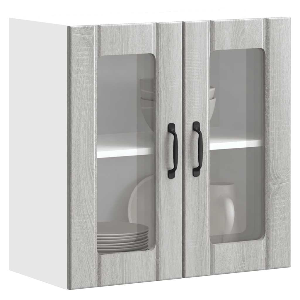 Keukenbovenkast met glazen deur bewerkt hout grijs sonoma eiken is nu te koop bij PeponiXL, paradijselijk wonen!