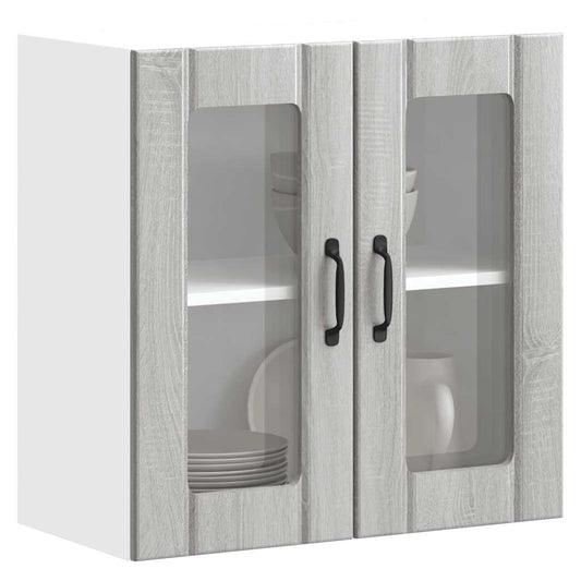 Keukenbovenkast met glazen deur bewerkt hout grijs sonoma eiken is nu te koop bij PeponiXL, paradijselijk wonen!