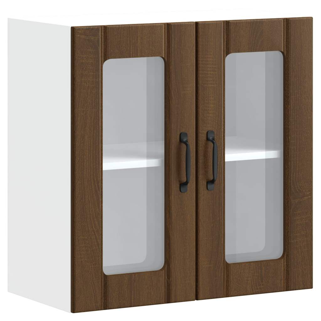 Keukenbovenkast met glazen deur bewerkt hout bruin eikenkleur is nu te koop bij PeponiXL, paradijselijk wonen!