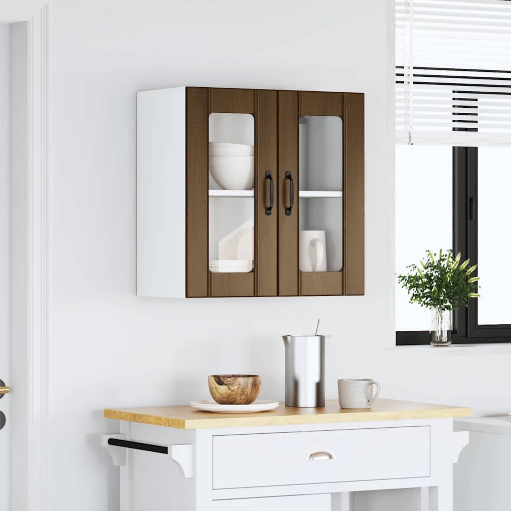 Keukenbovenkast met glazen deur bewerkt hout bruin eikenkleur is nu te koop bij PeponiXL, paradijselijk wonen!