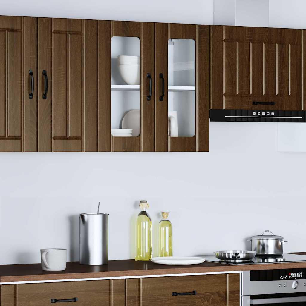 Keukenbovenkast met glazen deur bewerkt hout bruin eikenkleur is nu te koop bij PeponiXL, paradijselijk wonen!
