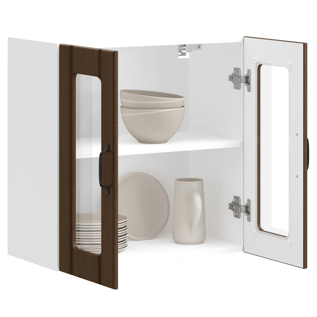 Keukenbovenkast met glazen deur bewerkt hout bruin eikenkleur is nu te koop bij PeponiXL, paradijselijk wonen!