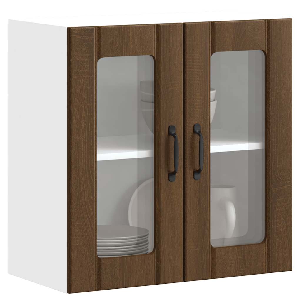 Keukenbovenkast met glazen deur bewerkt hout bruin eikenkleur is nu te koop bij PeponiXL, paradijselijk wonen!