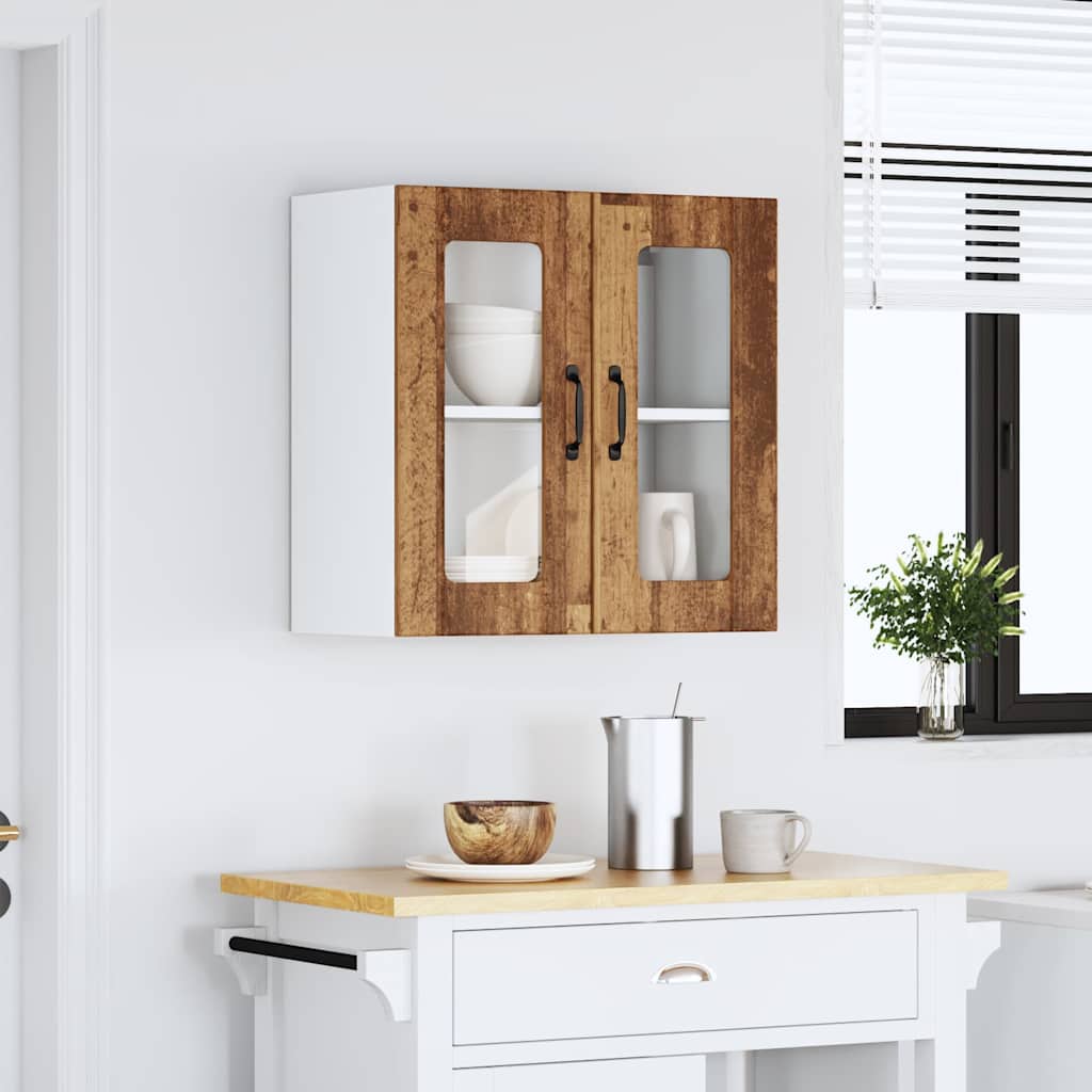 Keukenbovenkast met glazen deur Lucca bewerkt hout oud houtkleurig is nu te koop bij PeponiXL, paradijselijk wonen!