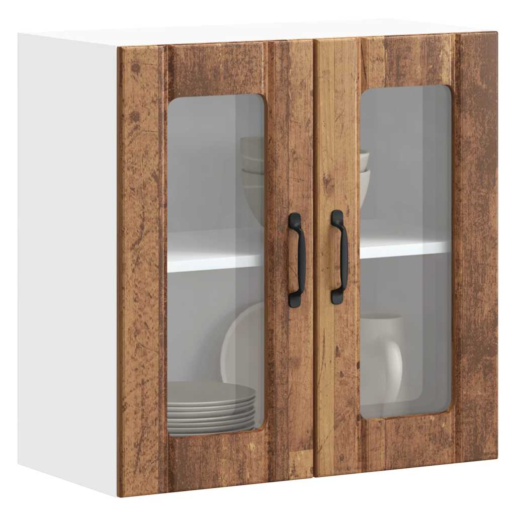 Keukenbovenkast met glazen deur Lucca bewerkt hout oud houtkleurig is nu te koop bij PeponiXL, paradijselijk wonen!