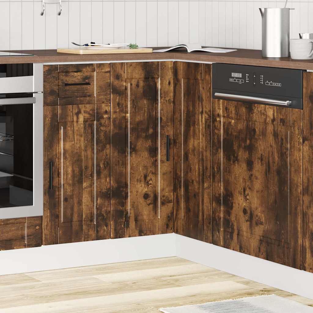 Keuken hoekonderkast "Porto" bewerkt hout gerookt eikenkleurig is nu te koop bij PeponiXL, paradijselijk wonen!