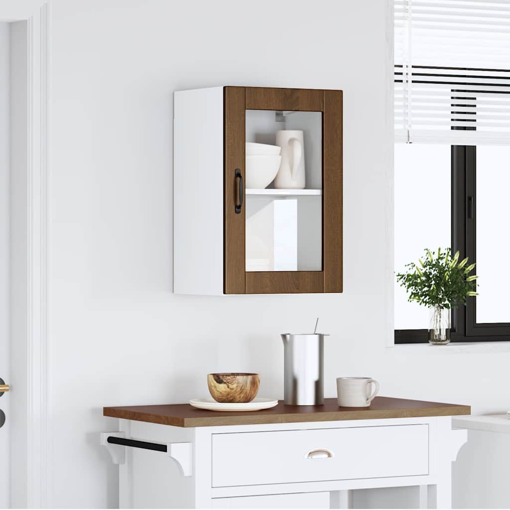 Keukenbovenkast met glazen deur Porto bruin eikenkleur is nu te koop bij PeponiXL, paradijselijk wonen!