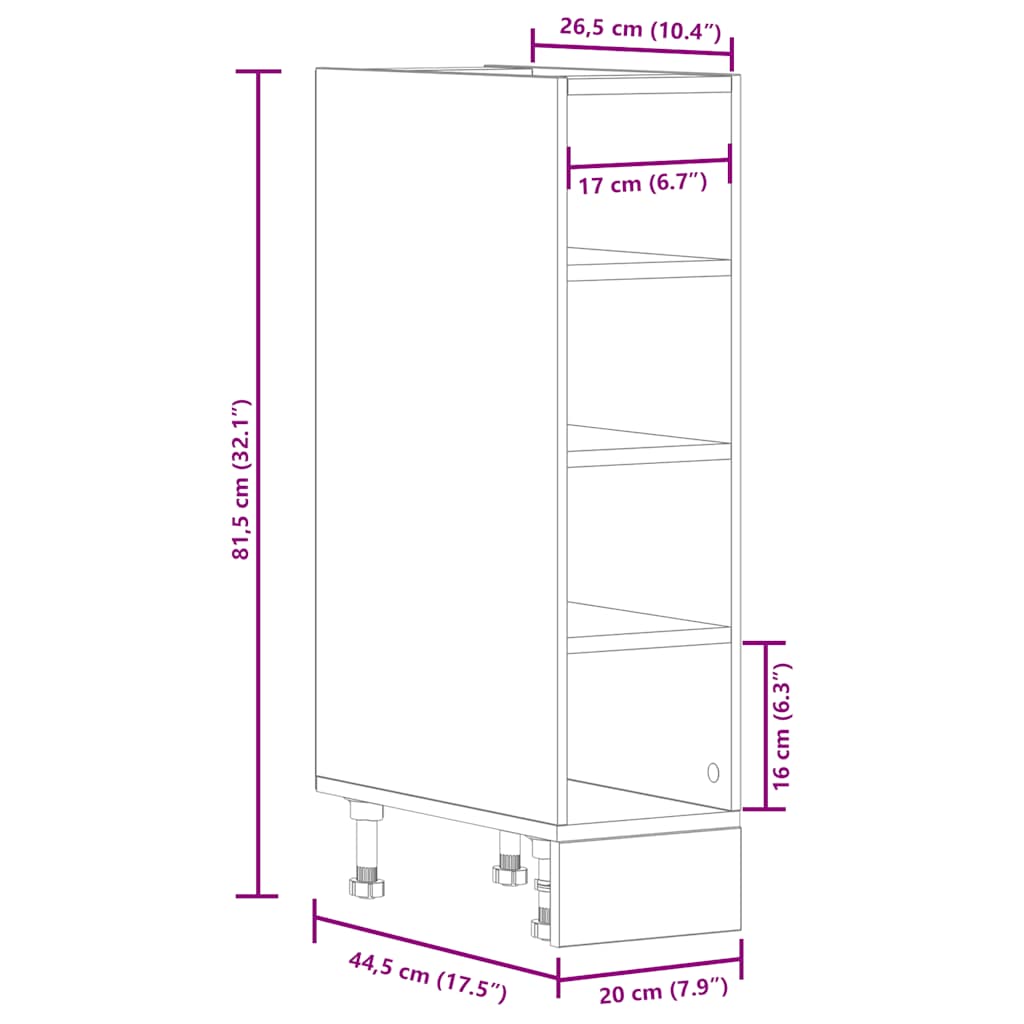 Onderkast 20x44,5x81,5 cm bewerkt hout sonoma eikenkleurig is nu te koop bij PeponiXL, paradijselijk wonen!