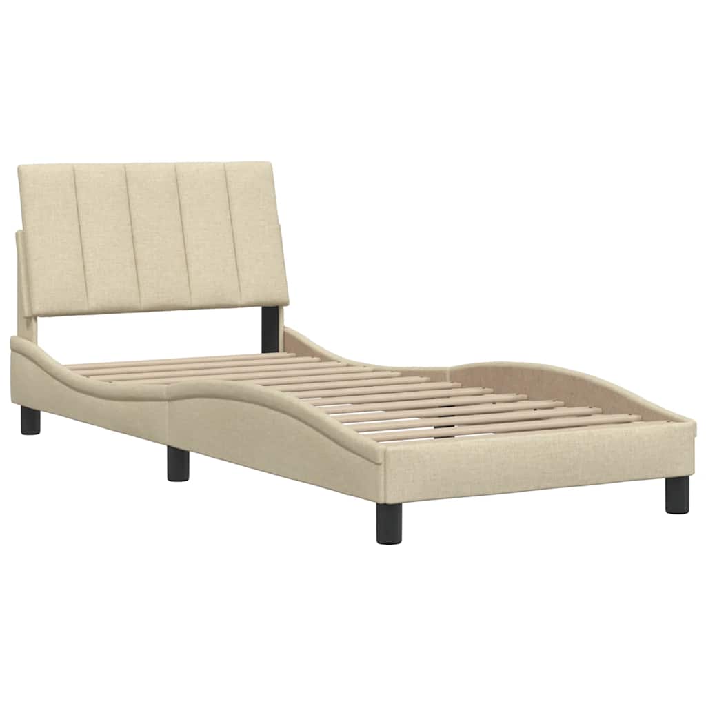 Bedframe zonder matras "Hanko" 80x200 cm stof crèmekleurig is nu te koop bij PeponiXL, paradijselijk wonen!